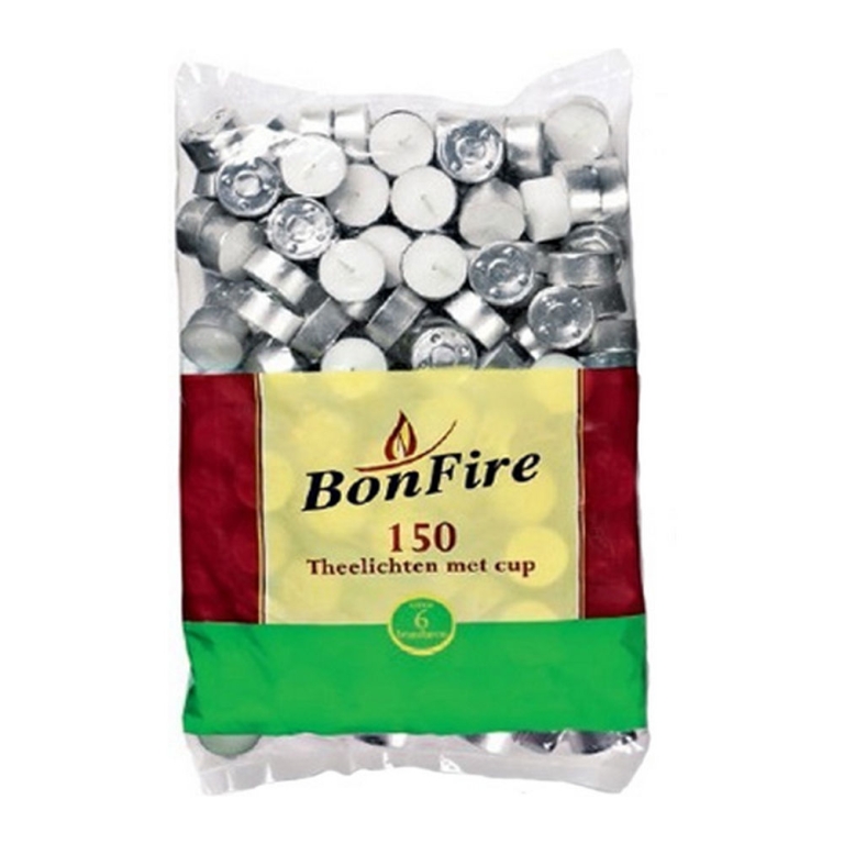 Bonfire - Tea Lights with Cups 6 Hour Burn Time- Bag 150 Pcs