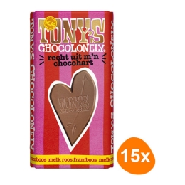 Tony's Chocolonely - Gifting bar: Straight from my chocolate heart (Milk rose raspberry) - 15x 180g