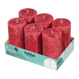 Bolsius - Rustic Pillar Candles 130/68 - Velvet Red - 6 pieces